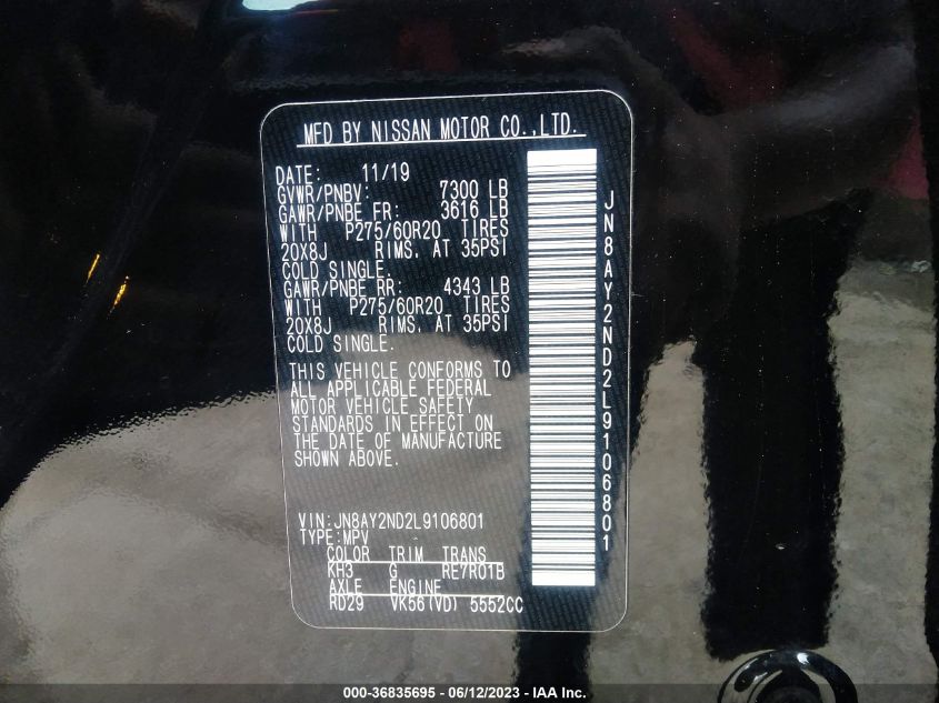 2020 NISSAN ARMADA SL - JN8AY2ND2L9106801