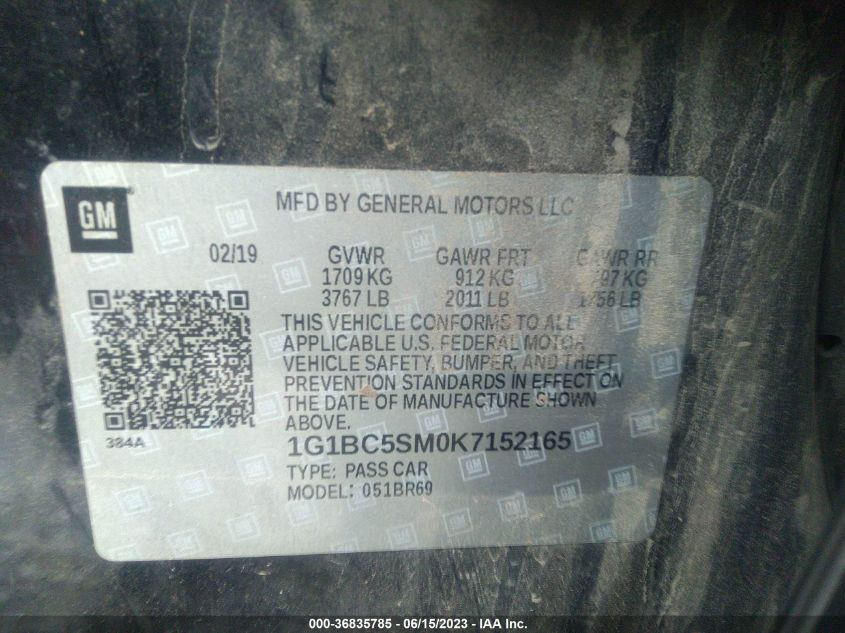 2019 CHEVROLET CRUZE LS - 1G1BC5SM0K7152165