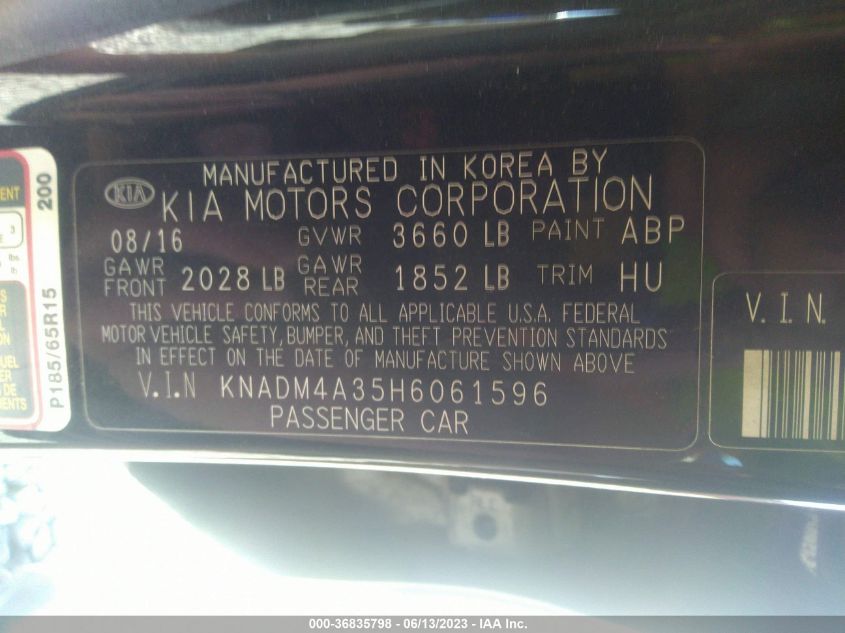 2017 KIA RIO LX - KNADM4A35H6061596