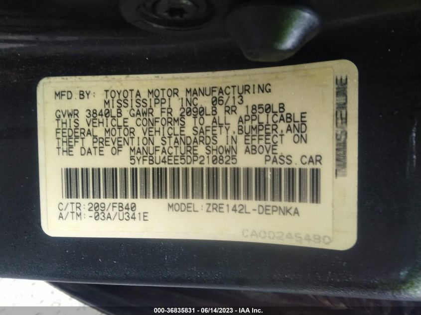 2013 TOYOTA COROLLA L/LE/S - 5YFBU4EE5DP210825