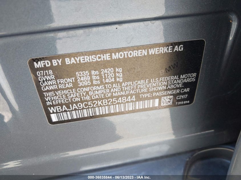 VIN: WBAJA9C52KB254844 2019 BMW 5 SERIES 530E IPERFORMANCE