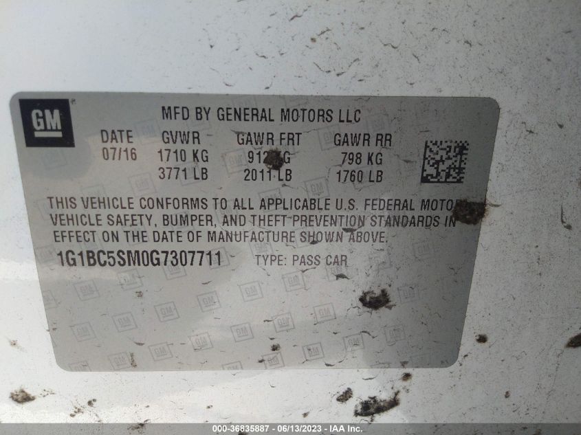 2016 CHEVROLET CRUZE LS - 1G1BC5SM0G7307711