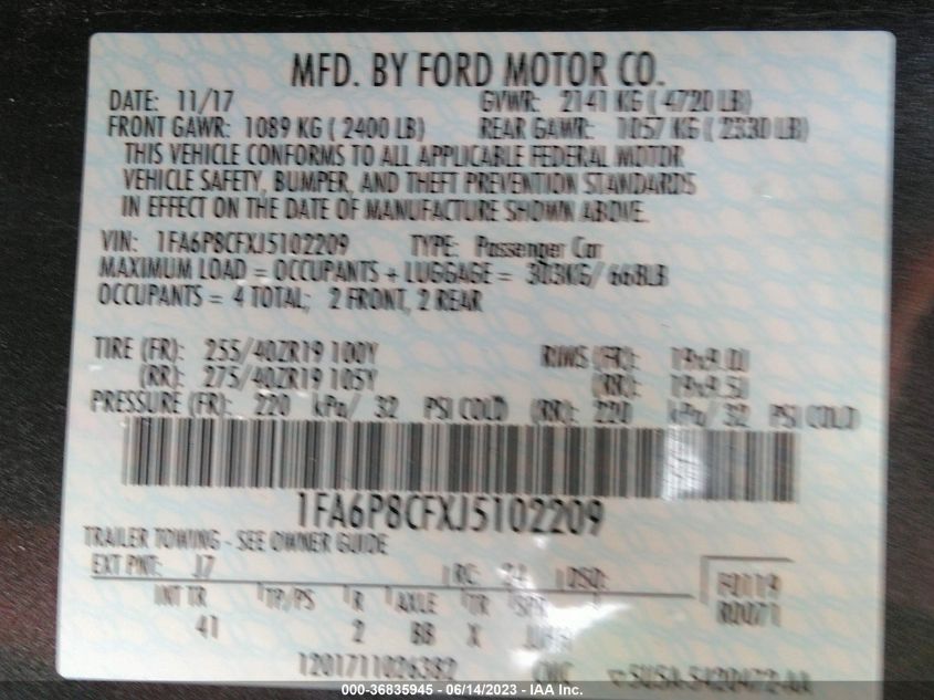 2018 FORD MUSTANG GT - 1FA6P8CFXJ5102209