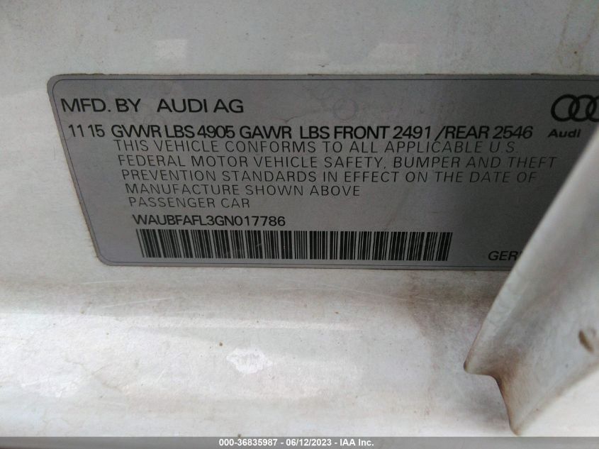 WAUBFAFL3GN017786 2016 AUDI A4, photo no. 9