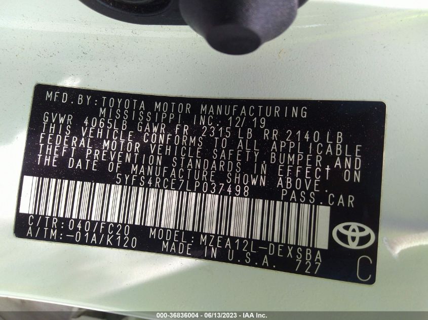 2020 TOYOTA COROLLA SE - 5YFS4RCE7LP037498