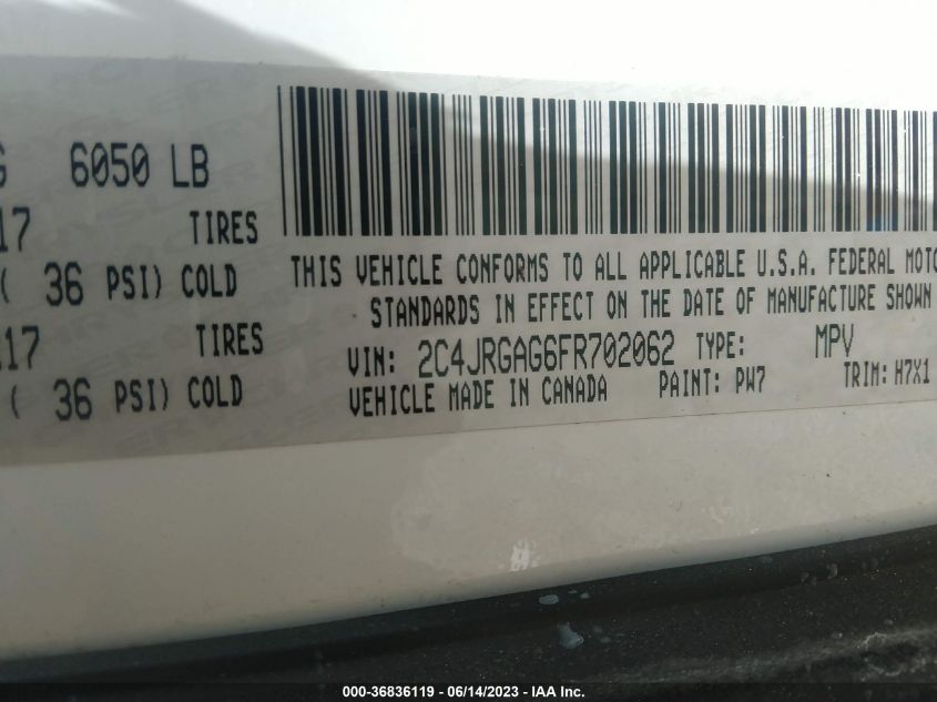 2015 RAM CARGO VAN TRADESMAN 2C4JRGAG6FR702062