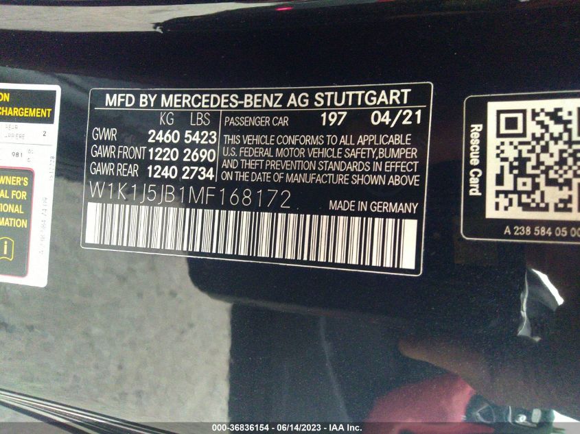 2021 MERCEDES-BENZ E-CLASS E 450 - W1K1J5JB1MF168172