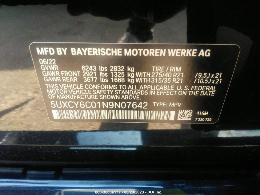 2022 BMW X6 XDRIVE40I - 5UXCY6C01N9N07642