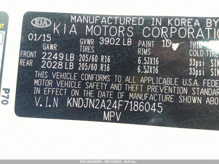 2015 KIA SOUL BASE - KNDJN2A24F7186045
