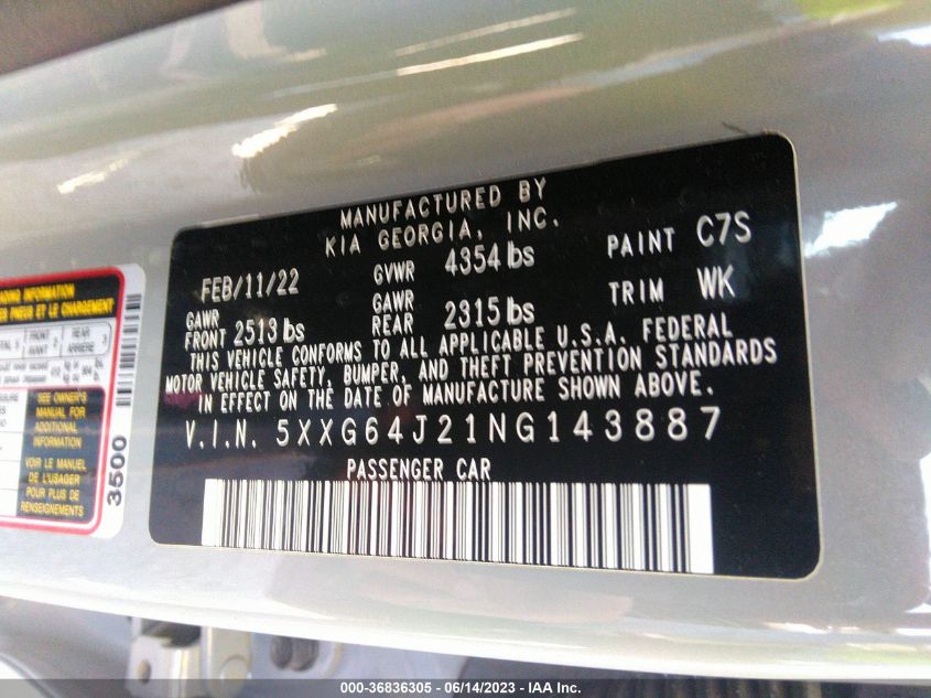 2022 KIA K5 GT-LINE - 5XXG64J21NG143887