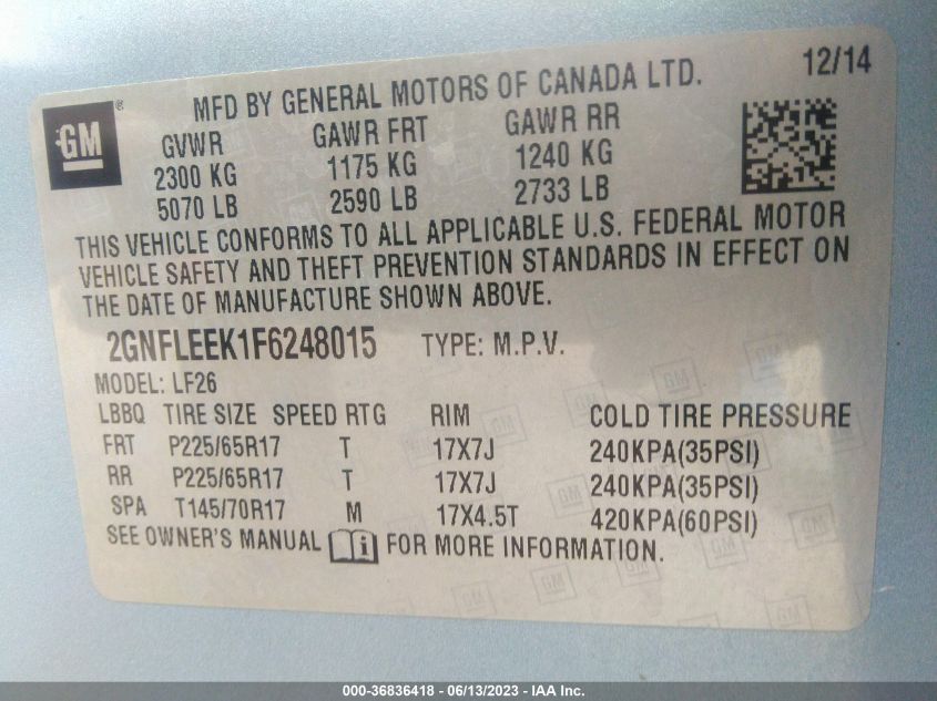 2015 CHEVROLET EQUINOX LS - 2GNFLEEK1F6248015