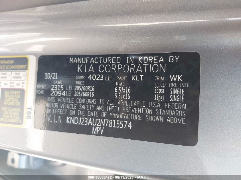 2022 KIA SOUL LX - KNDJ23AU2N7815574