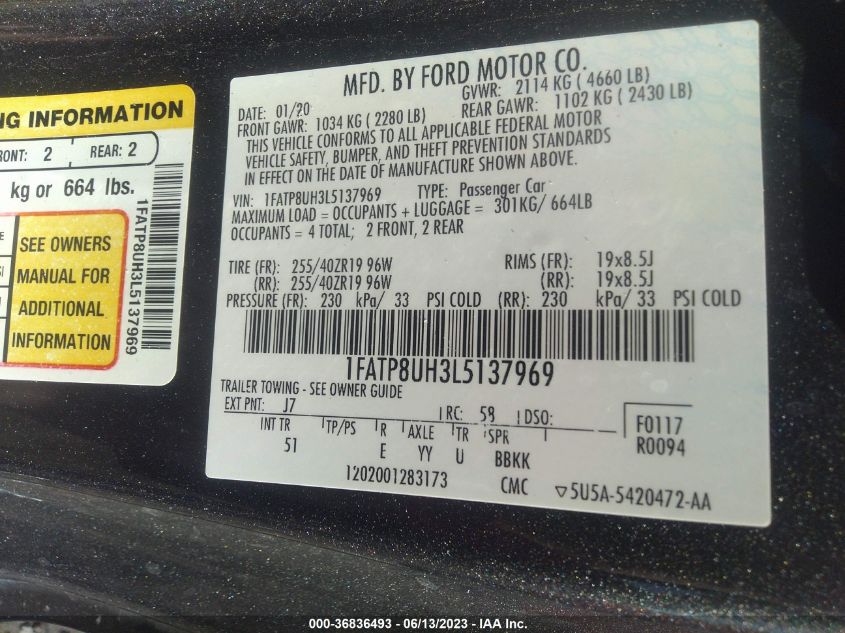 2020 FORD MUSTANG ECOBOOST - 1FATP8UH3L5137969