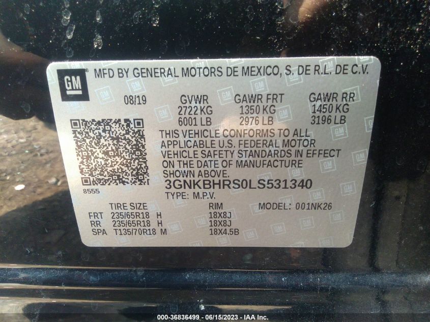 2020 CHEVROLET BLAZER LT - 3GNKBHRS0LS531340