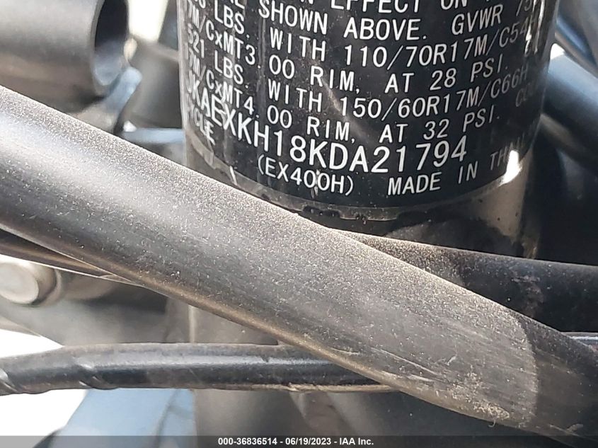 2019 KAWASAKI EX400 - JKAEXKH18KDA21794
