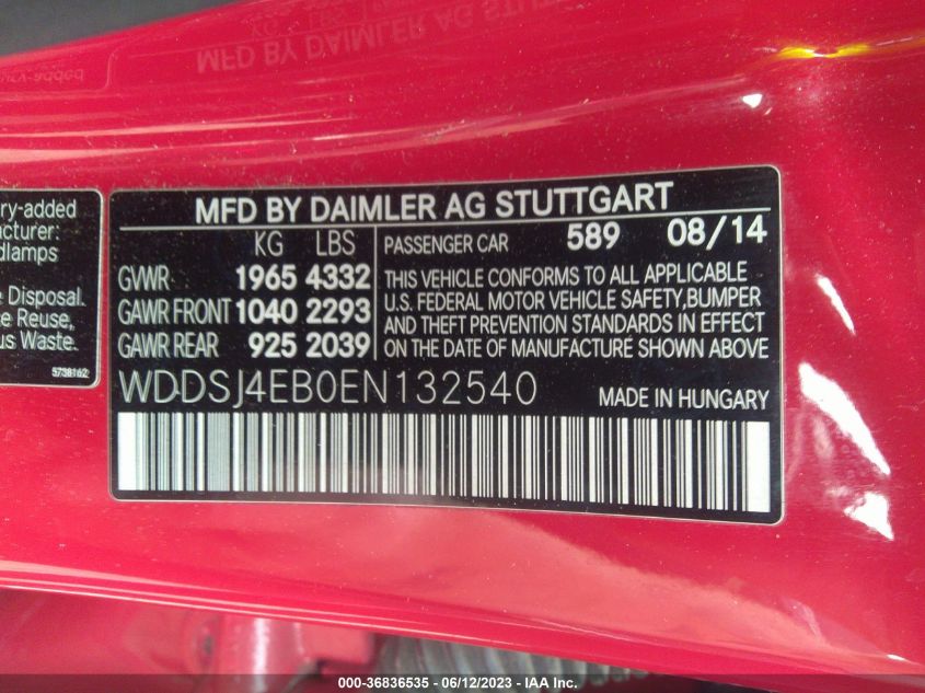 2014 MERCEDES-BENZ CLA-CLASS CLA 250 - WDDSJ4EB0EN132540