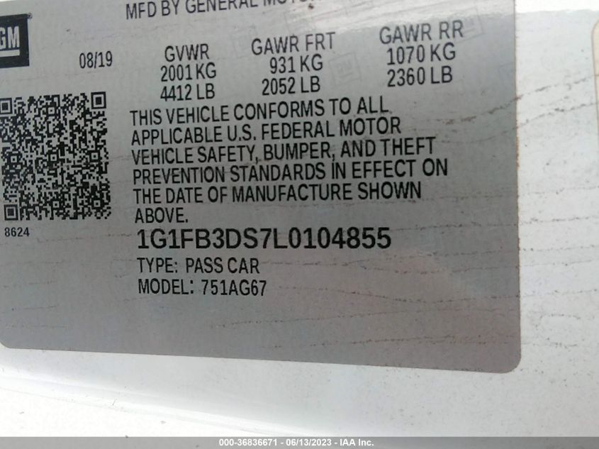 2020 CHEVROLET CAMARO 1LT - 1G1FB3DS7L0104855
