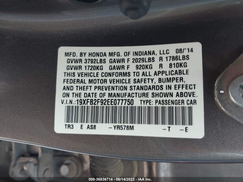 2014 HONDA CIVIC SEDAN EX-L - 19XFB2F92EE077750