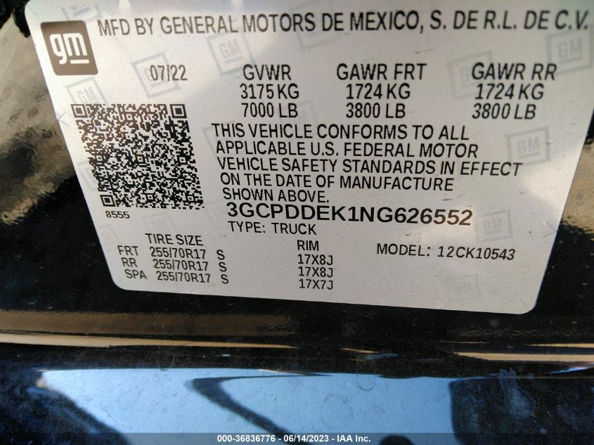 2022 CHEVROLET SILVERADO 1500 LT - 3GCPDDEK1NG626552