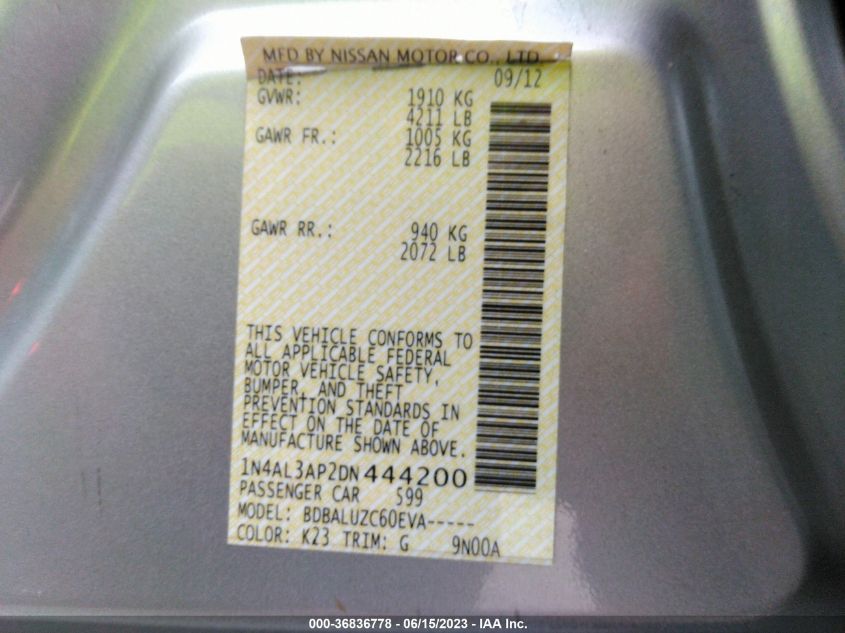 2013 NISSAN ALTIMA 2.5 SV - 1N4AL3AP2DN444200