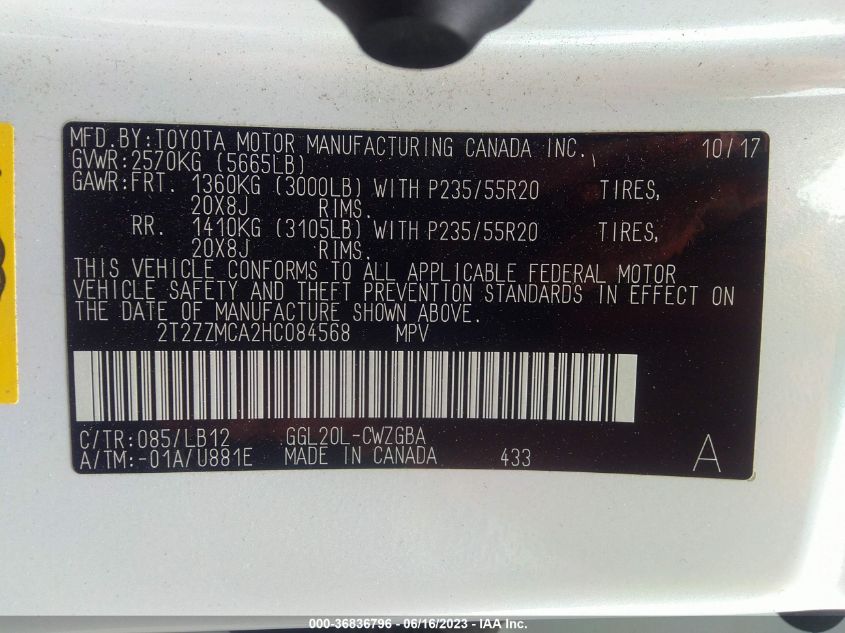 2017 LEXUS RX RX 350 - 2T2ZZMCA2HC084568