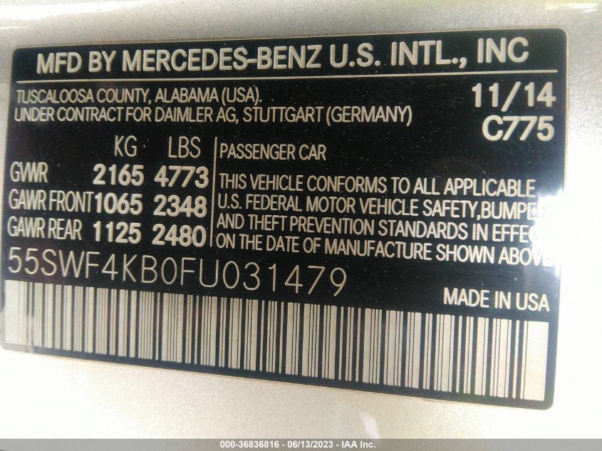 2015 MERCEDES-BENZ C-CLASS C 300 - 55SWF4KB0FU031479