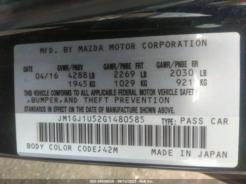 2016 MAZDA MAZDA6 I SPORT - JM1GJ1U52G1480585