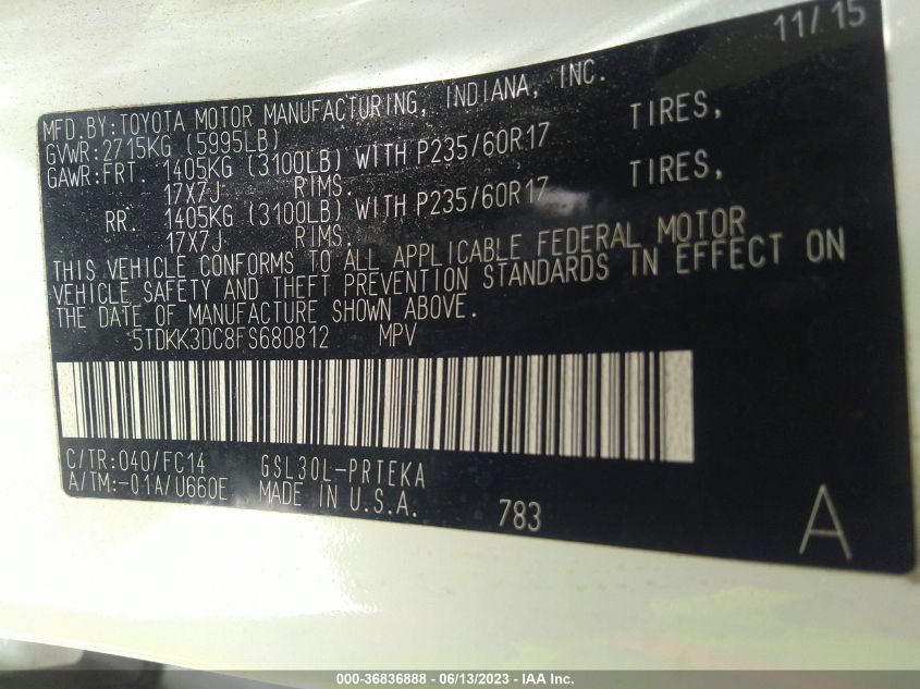 2015 TOYOTA SIENNA LE - 5TDKK3DC8FS680812