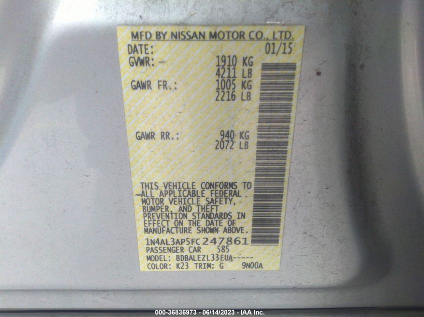 2015 NISSAN ALTIMA 2.5 - 1N4AL3AP5FC247861