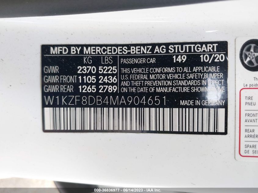 2021 MERCEDES-BENZ E-CLASS E 350 - W1KZF8DB4MA904651