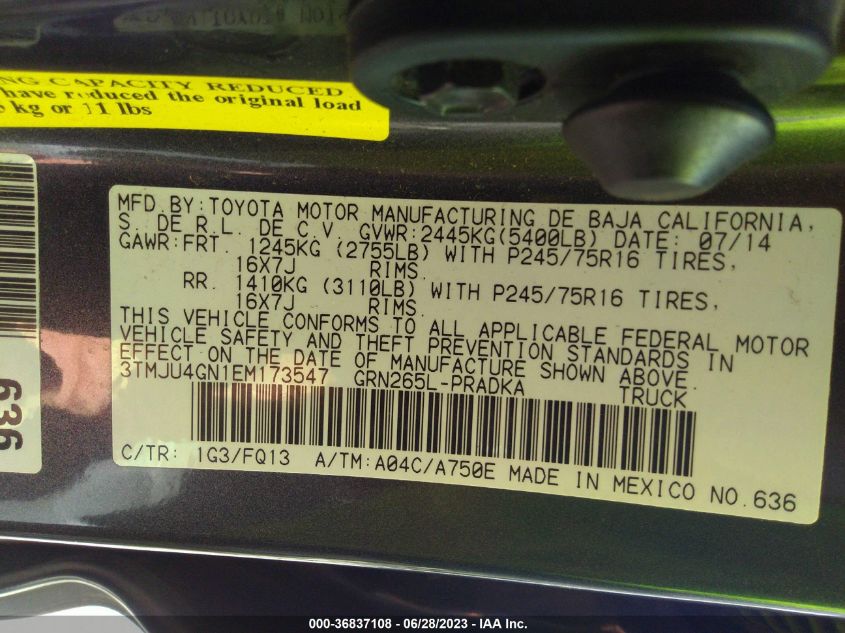 2014 TOYOTA TACOMA PRERUNNER - 3TMJU4GN1EM173547