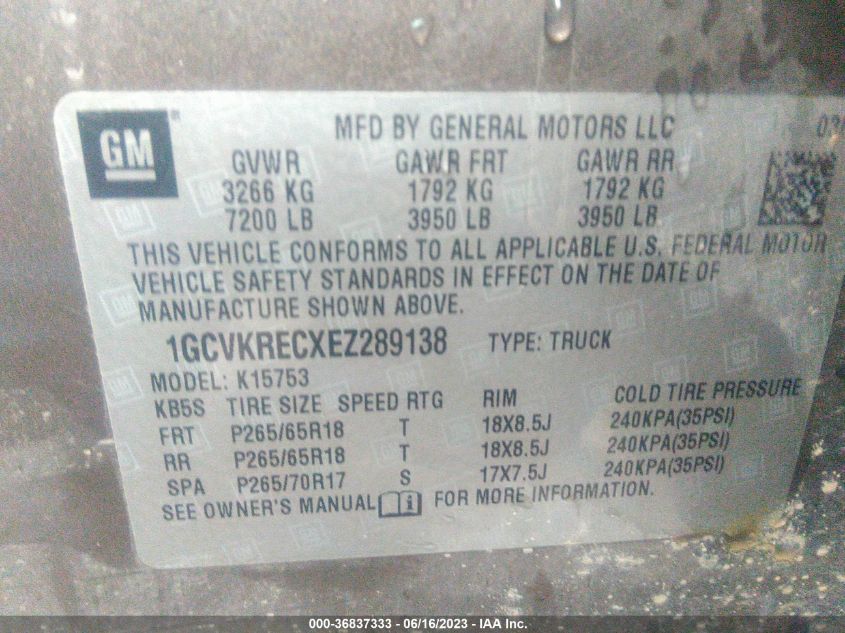 2014 CHEVROLET SILVERADO 1500 LT - 1GCVKRECXEZ289138