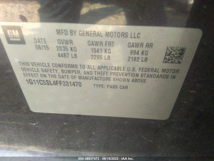 2015 CHEVROLET MALIBU LT - 1G11C5SL4FF331470