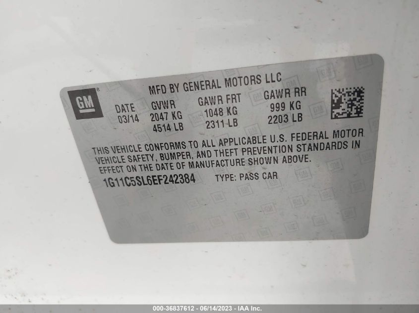 2014 CHEVROLET MALIBU LT - 1G11C5SL6EF242384