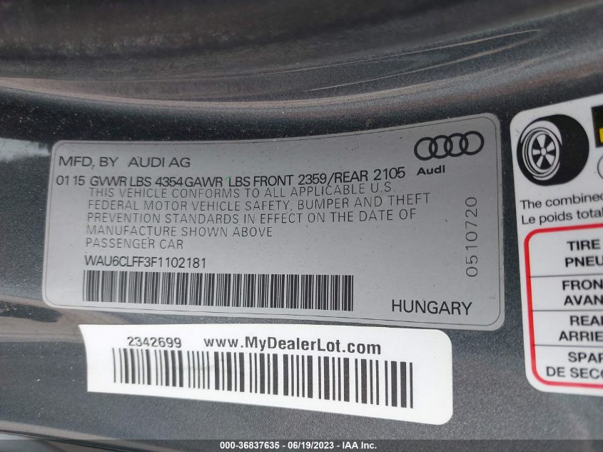 2015 AUDI A3 1.8T PREMIUM - WAU6CLFF3F1102181