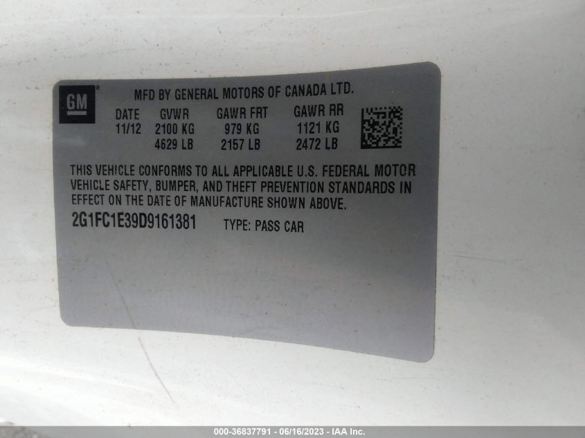 2013 CHEVROLET CAMARO LT - 2G1FC1E39D9161381