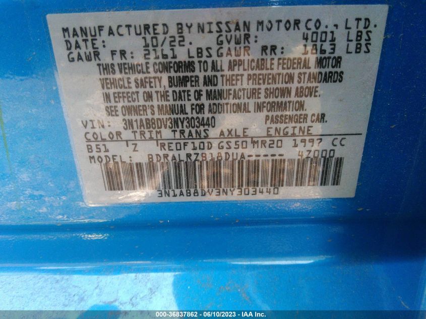 2022 NISSAN SENTRA SR - 3N1AB8DV3NY303440