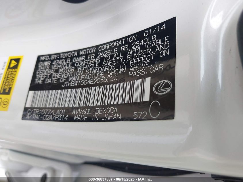 2014 LEXUS ES 300H HYBRID JTHBW1GG4E2055223
