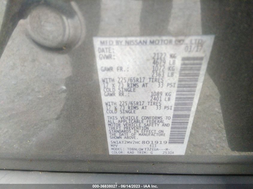 2017 NISSAN ROGUE SV - 5N1AT2MV2HC801919
