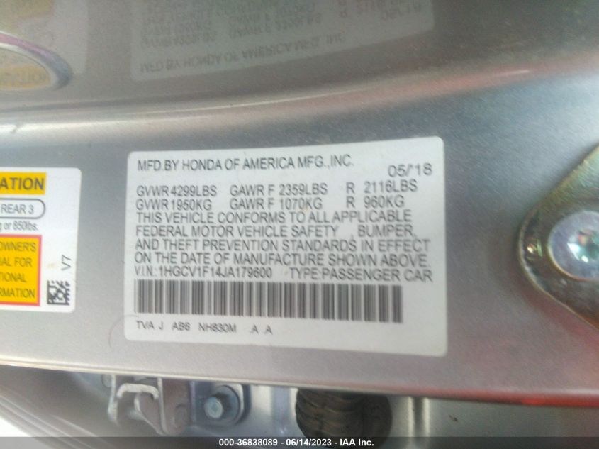 2018 HONDA ACCORD SEDAN LX 1.5T - 1HGCV1F14JA179600