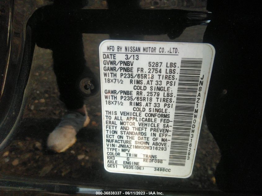 2013 NISSAN MURANO S - JN8AZ1MW0DW316293