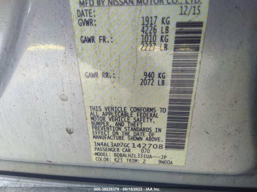 2016 NISSAN ALTIMA 2.5/S/SV/SL/SR - 1N4AL3AP7GC142708