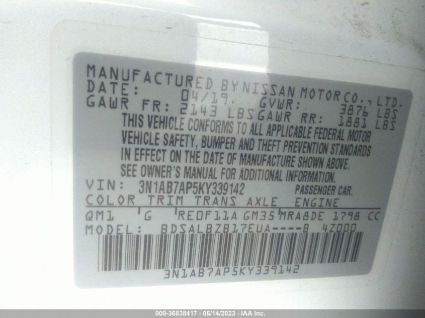 2019 NISSAN SENTRA S - 3N1AB7AP5KY339142