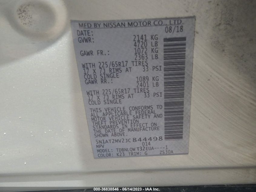 2018 NISSAN ROGUE SV - 5N1AT2MV2JC844498