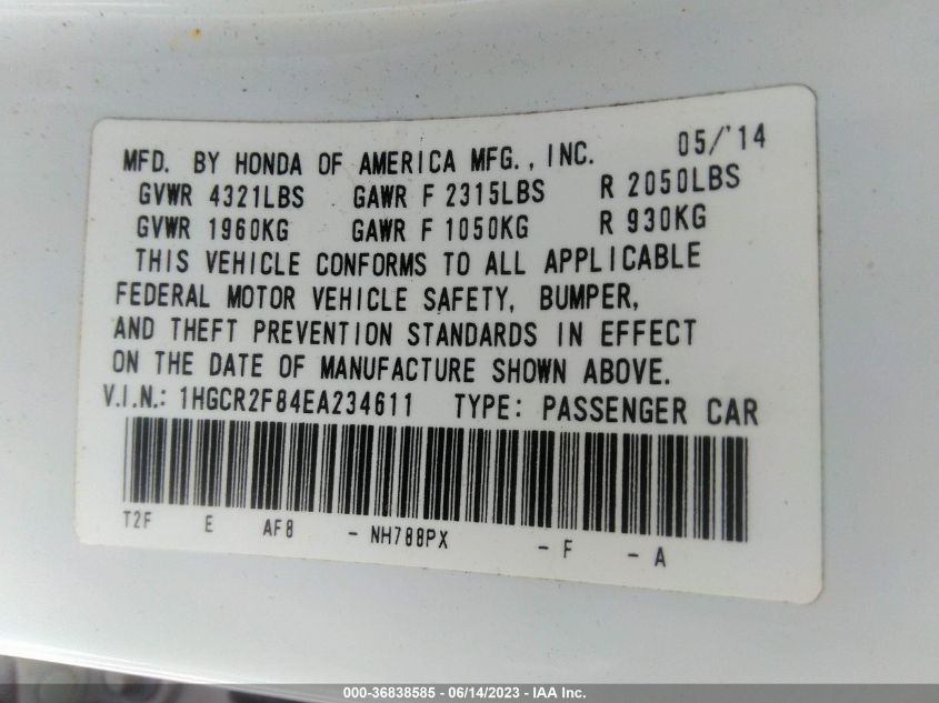 2014 HONDA ACCORD SEDAN EX-L - 1HGCR2F84EA234611