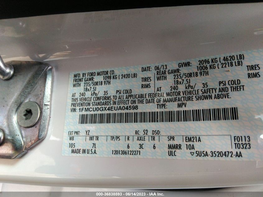 2014 FORD ESCAPE SE - 1FMCU0GX4EUA04598