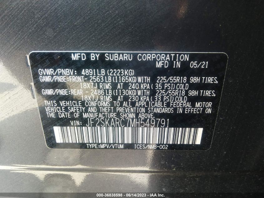 2021 SUBARU FORESTER SPORT - JF2SKARC7MH549791