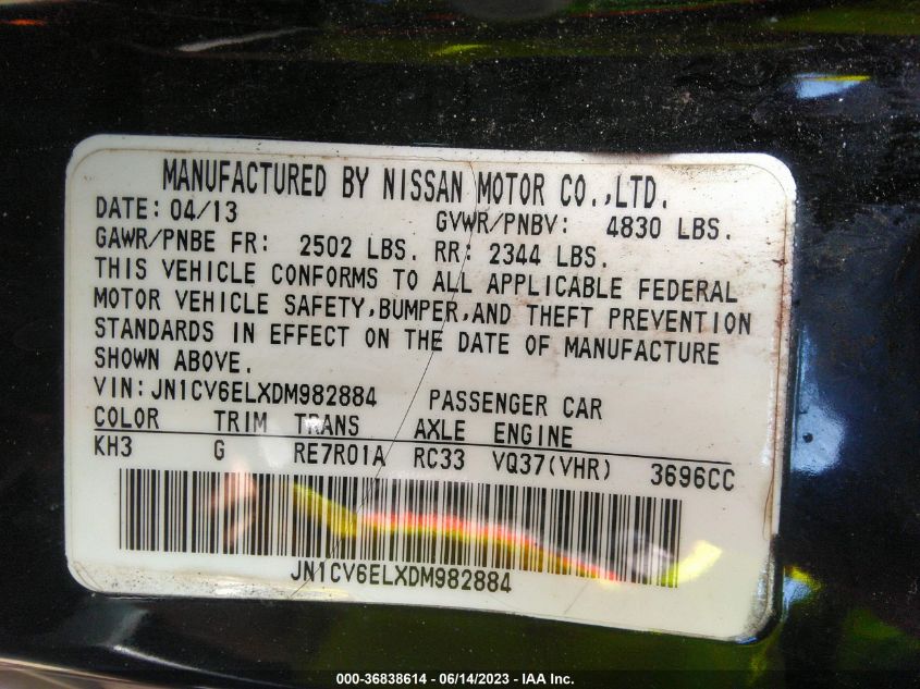 2013 INFINITI G37 COUPE X - JN1CV6ELXDM982884