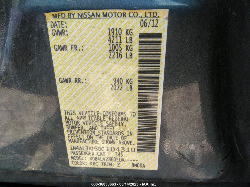 2013 NISSAN ALTIMA 2.5 SL - 1N4AL3AP3DC104310
