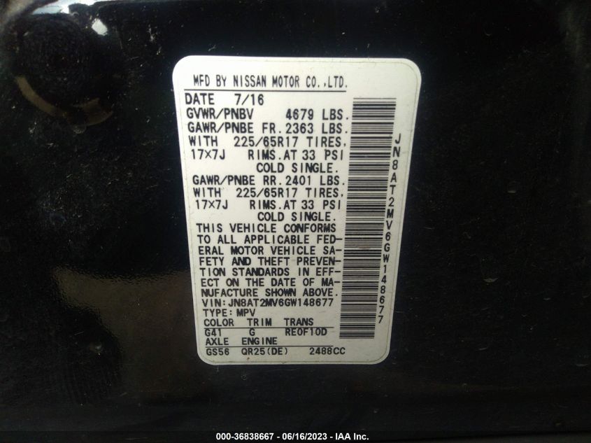 2016 NISSAN ROGUE SV - JN8AT2MV6GW148677